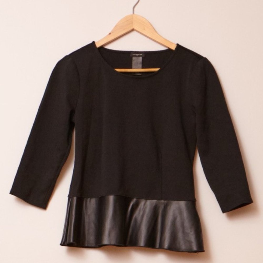 Ann Taylor Black Peplum Top with Faux Leather